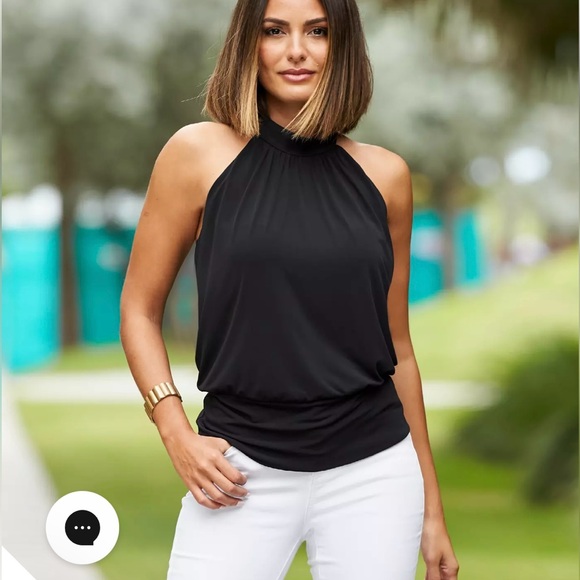 Boston Proper Tops - NWOT, Boston Proper Halter Banded-Bottom Mock-Neck Knit Top Black, size Medium